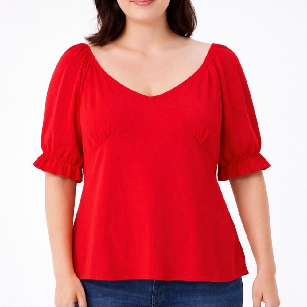 Sugar + Lips L Red Off Shoulder Cropped Princess Seam Blouse Feminine Romantic